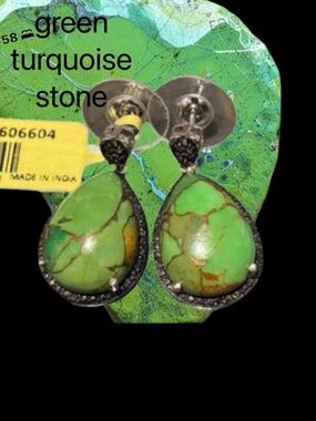 Green Turquoise Teardrop Earrings (Mojave or Natural Copper) 925 Stamped